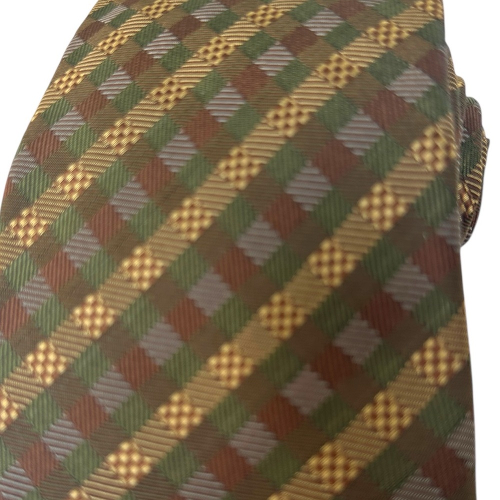 Hermès Paris Silk Tie Brown Gold Geometric Pattern Made in France Authentic - Picture 7 of 17